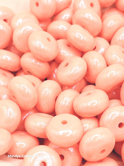 Light Orange Opal Shimmer Abacus Silicone Beads – 14mm (Set of 10)