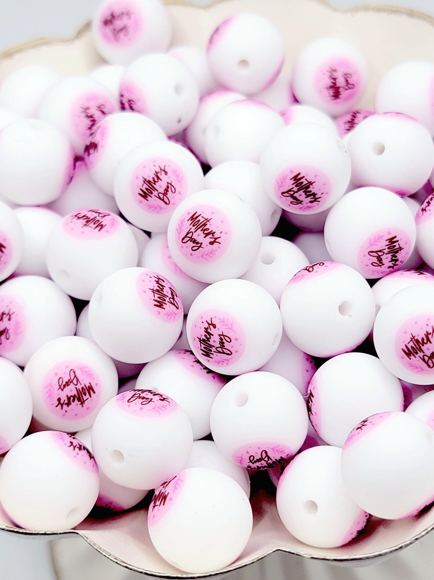 15mm Printed Mother’s Day Printed Silicone Bead – Mom Round Beads for Pens & Wristlets
