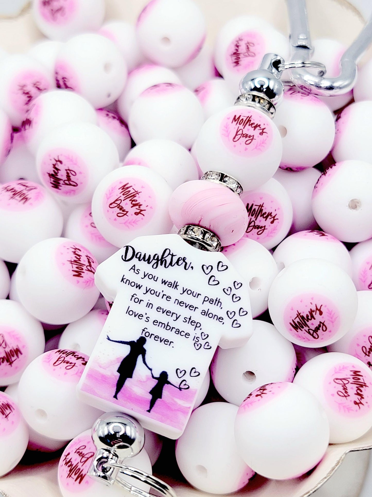 15mm Printed Mother’s Day Printed Silicone Bead – Mom Round Beads for Pens & Wristlets