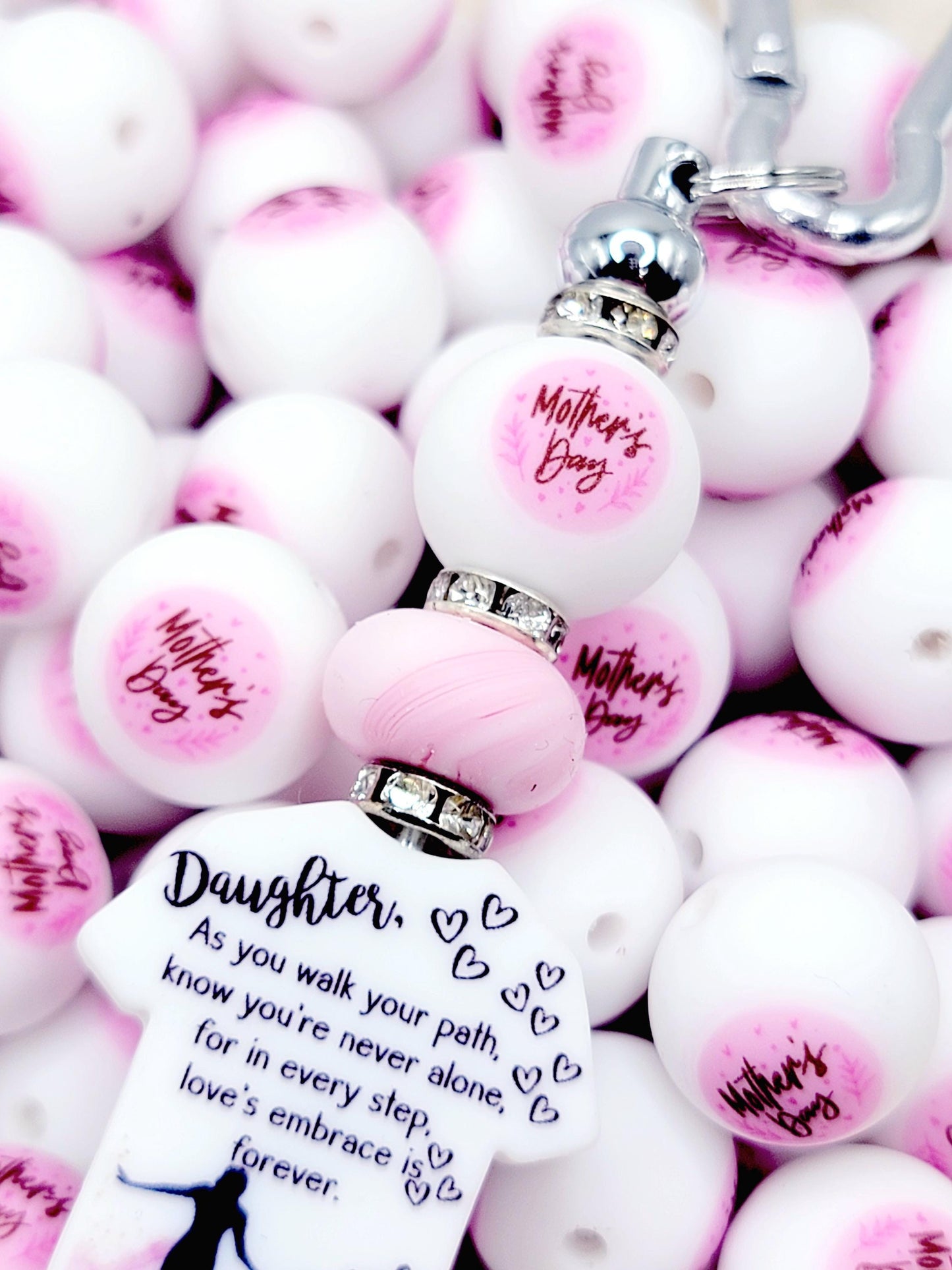 15mm Printed Mother’s Day Printed Silicone Bead – Mom Round Beads for Pens & Wristlets