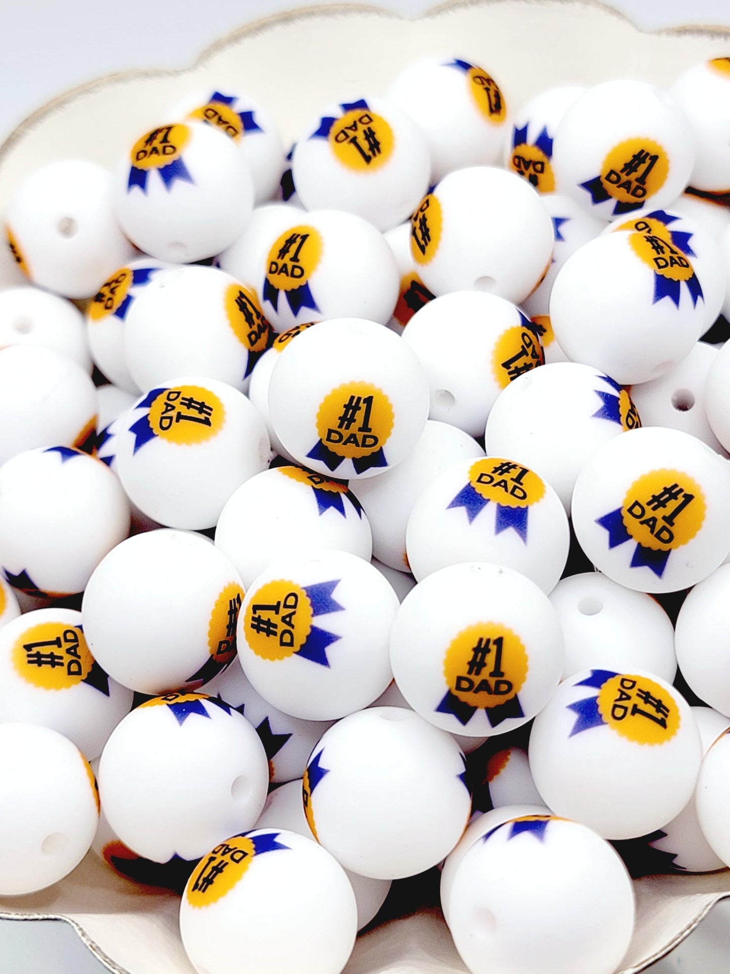15mm Printed #1 Dad Printed Silicone Bead – Father’s Day Round Beads for Pens & Wristlets