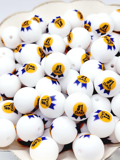 15mm Printed #1 Dad Printed Silicone Bead – Father’s Day Round Beads for Pens & Wristlets