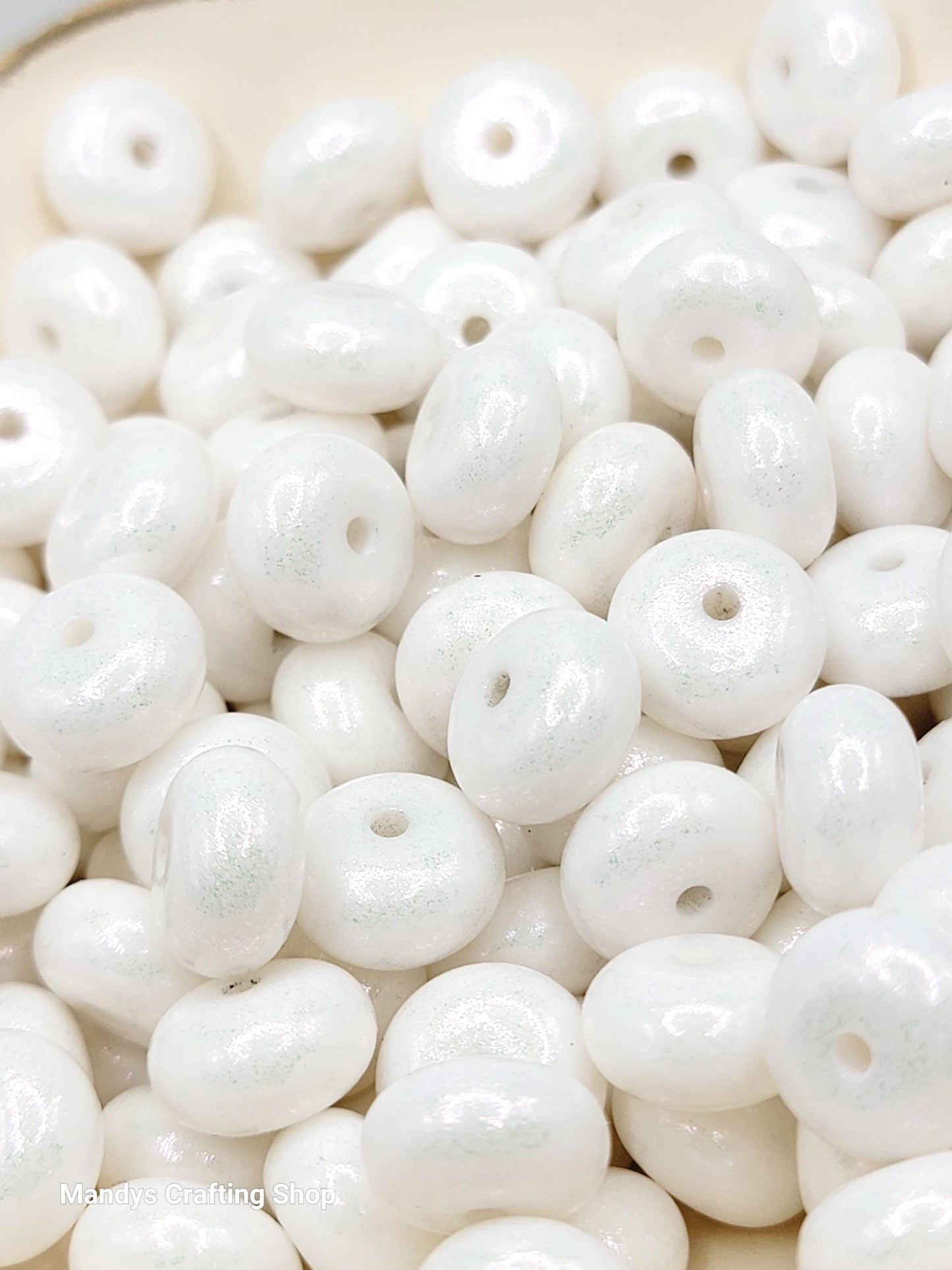 White Opal Shimmer Abacus Silicone Beads – 14mm (Set of 10)