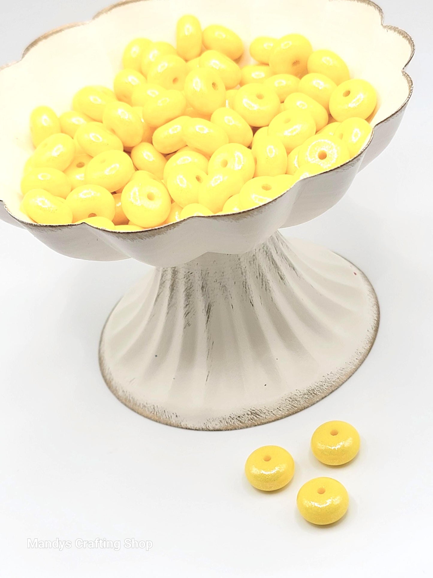 Yellow Opal Shimmer Abacus Silicone Beads – 14mm (Set of 10)