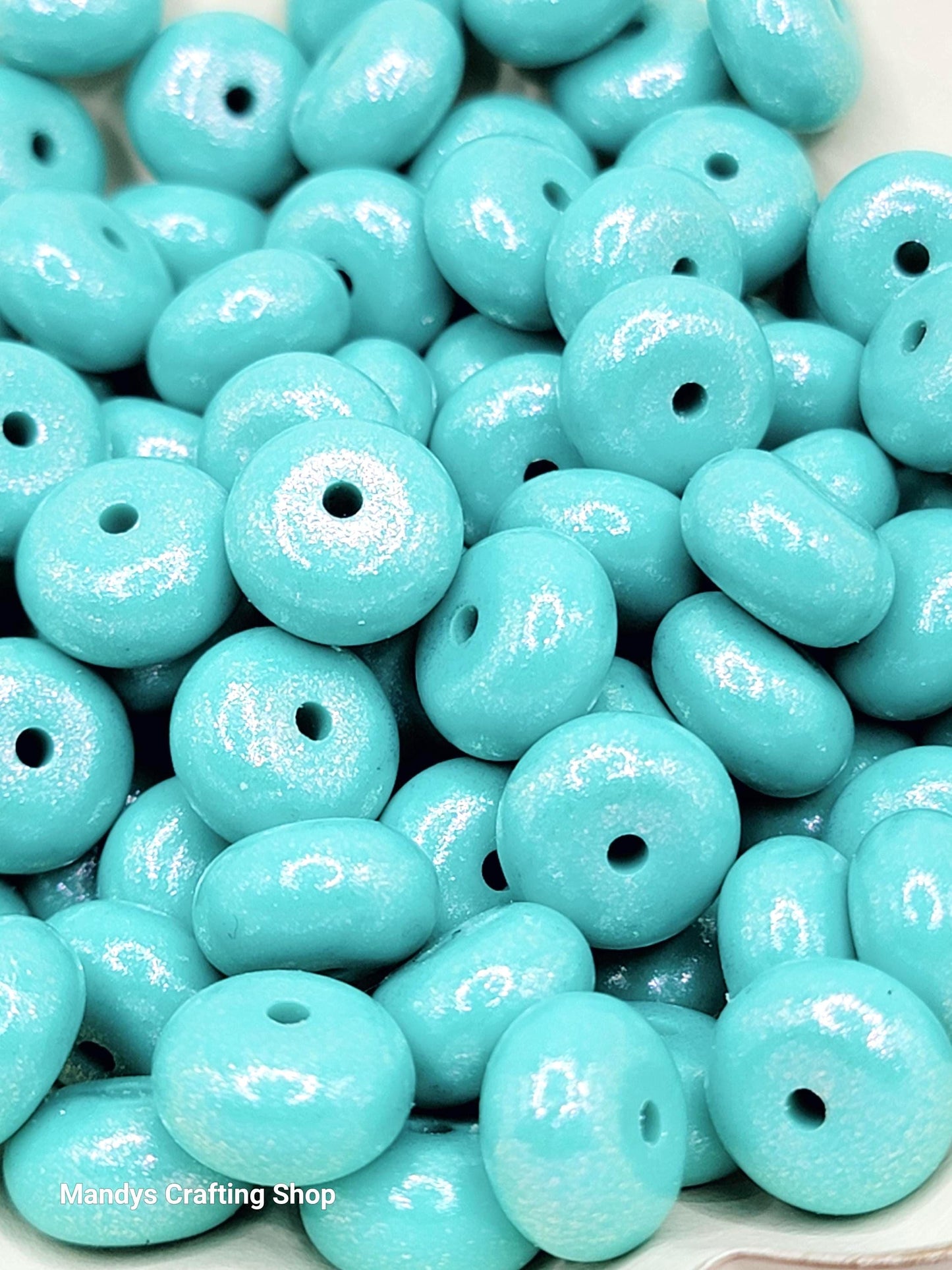 Turquoise Opal Shimmer Abacus Silicone Beads – 14mm (Set of 10)