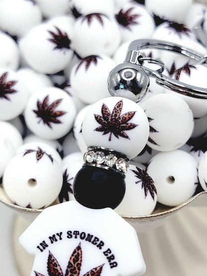 15mm Printed Weed Leaf Leopard Silicone Bead – 420 Cannabis Round Beads for Pens & Wristlets