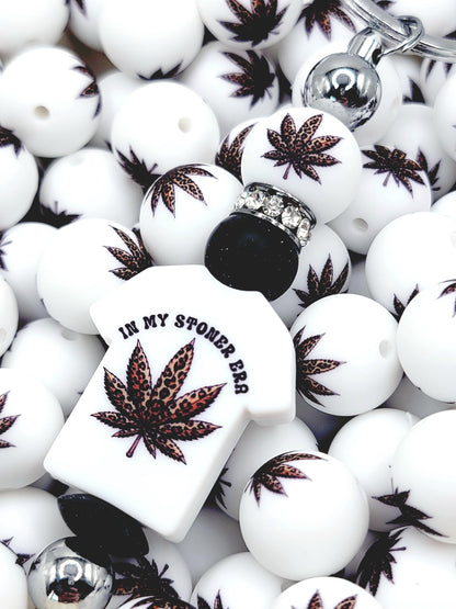 15mm Printed Weed Leaf Leopard Silicone Bead – 420 Cannabis Round Beads for Pens & Wristlets