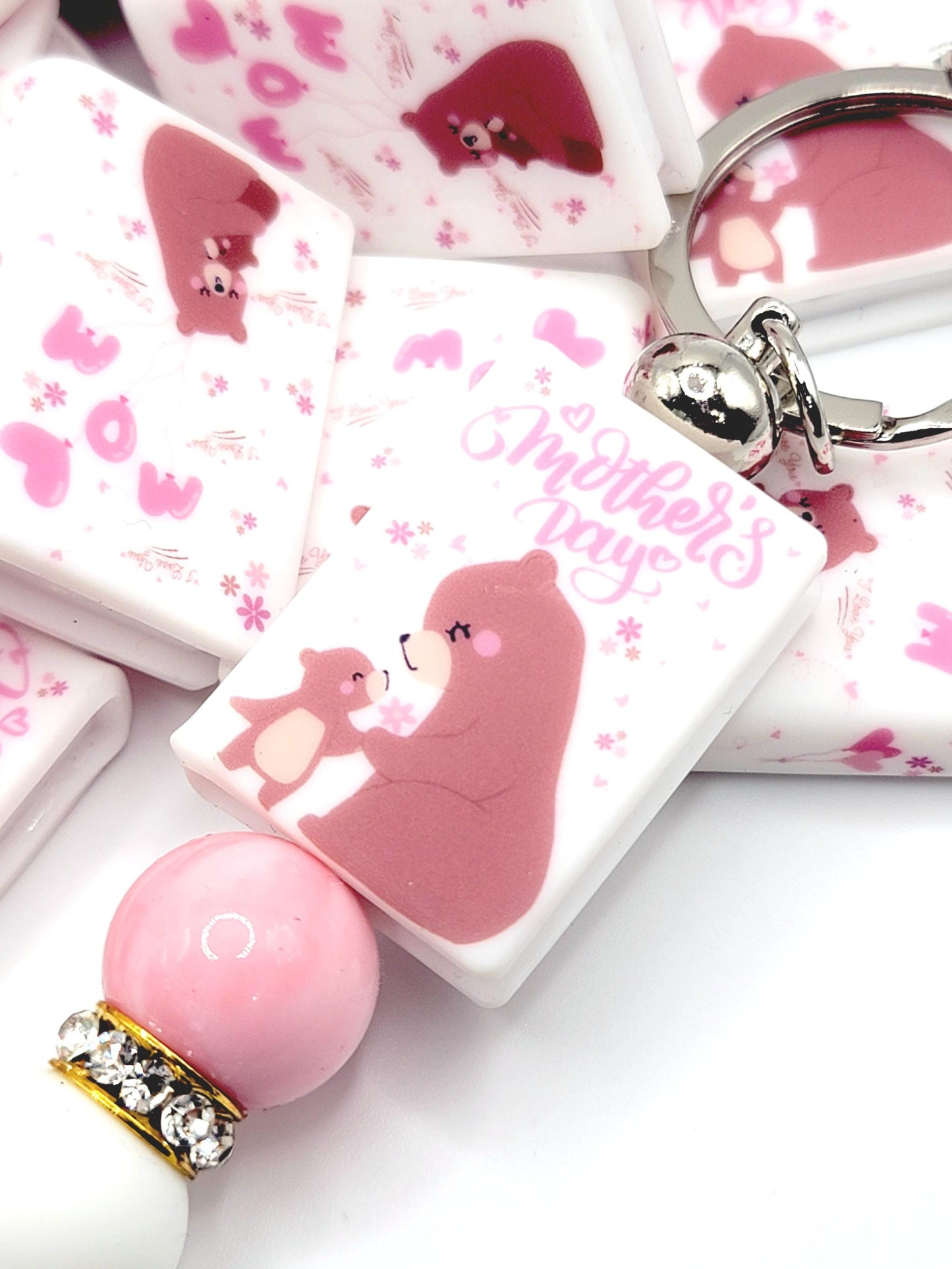 Mom Bear Book Silicone Focal Bead – Mother’s Day Journal Pen Bead (Set of 1 or 2)