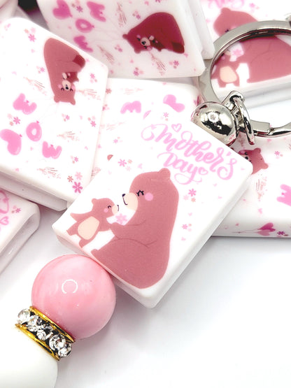 Mom Bear Book Silicone Focal Bead – Mother’s Day Journal Pen Bead (Set of 1 or 2)