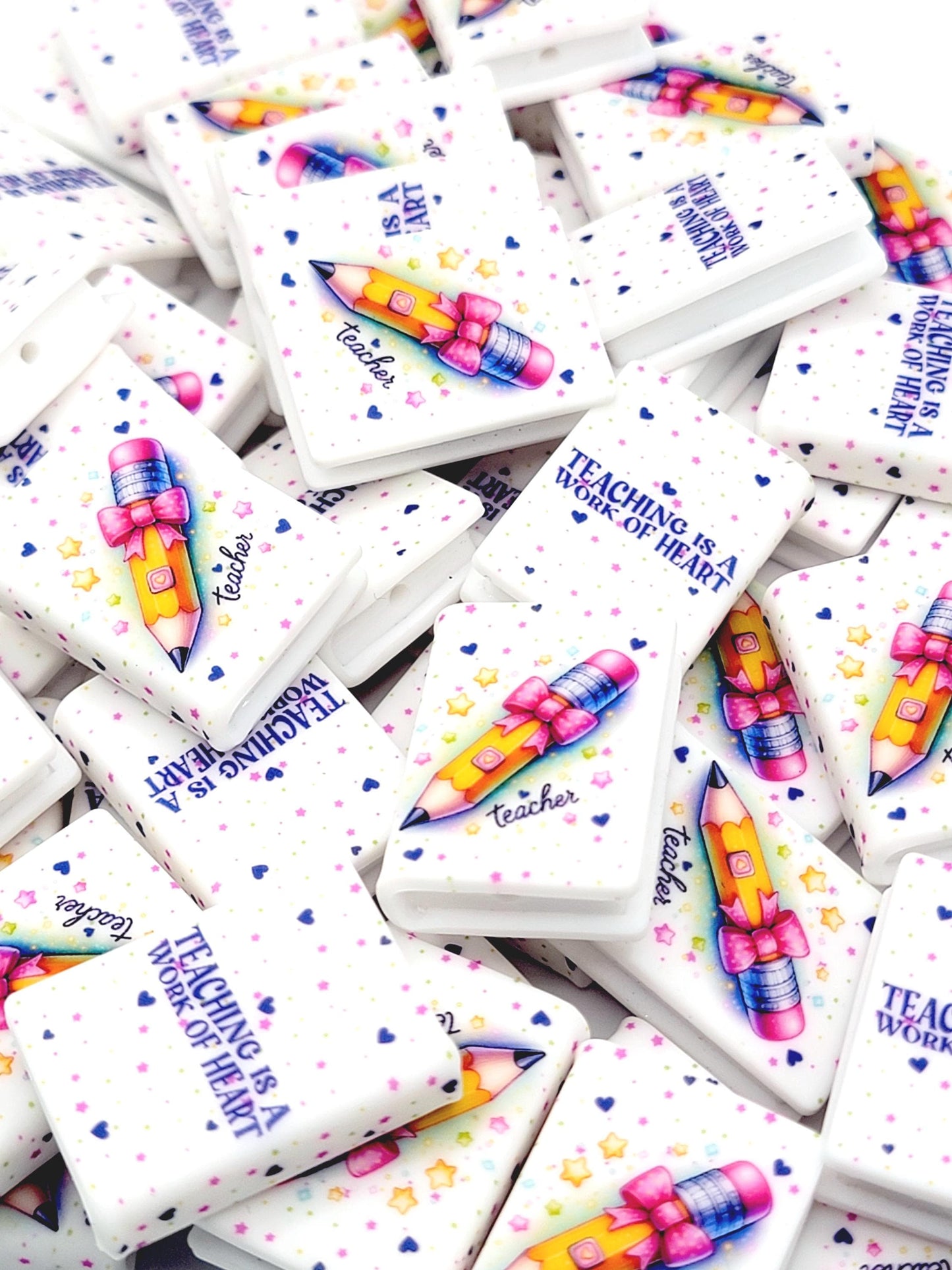 Teacher Pencil Bow Silicone Book Focal Bead – Back to School Journal Pen Bead (Set of 1 or 2)