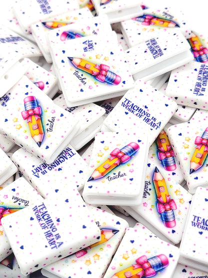 Teacher Pencil Bow Silicone Book Focal Bead – Back to School Journal Pen Bead (Set of 1 or 2)