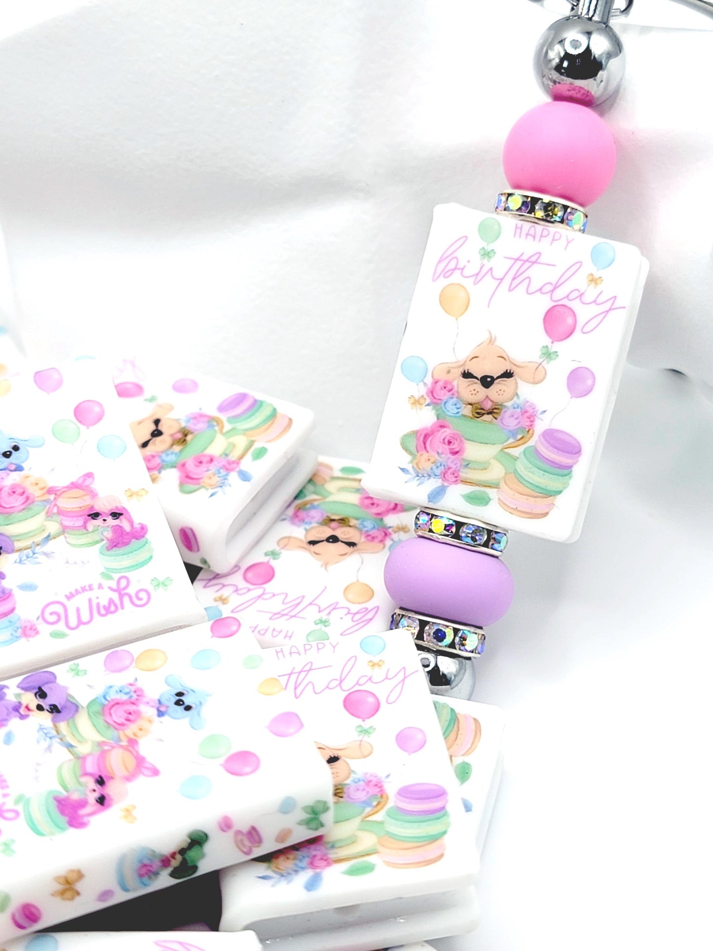 Birthday Dogs Book Silicone Focal Bead – Happy Birthday Journal Pen Bead (Set of 1 or 2)