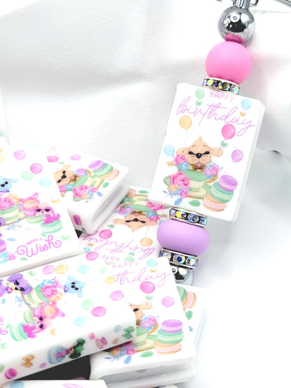 Birthday Dogs Book Silicone Focal Bead – Happy Birthday Journal Pen Bead (Set of 1 or 2)
