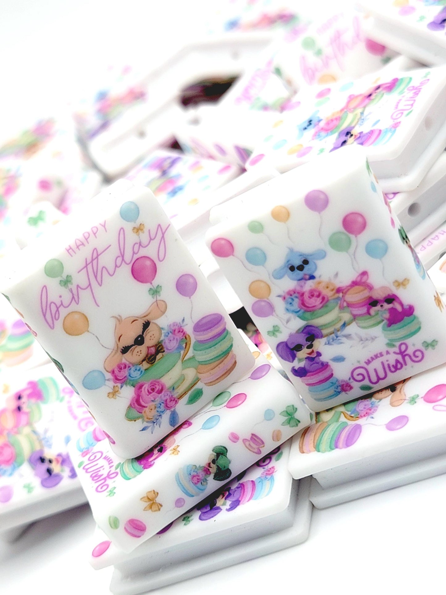 Birthday Dogs Book Silicone Focal Bead – Happy Birthday Journal Pen Bead (Set of 1 or 2)