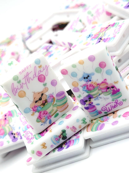 Birthday Dogs Book Silicone Focal Bead – Happy Birthday Journal Pen Bead (Set of 1 or 2)
