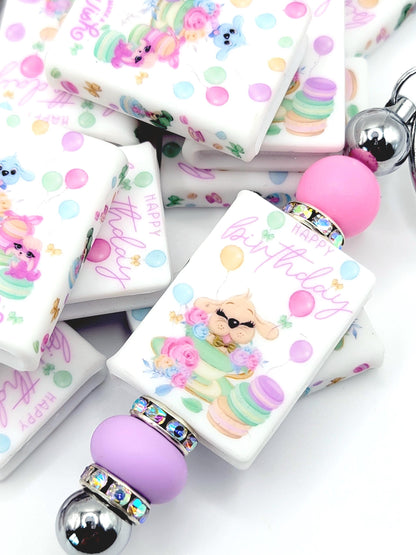 Birthday Dogs Book Silicone Focal Bead – Happy Birthday Journal Pen Bead (Set of 1 or 2)