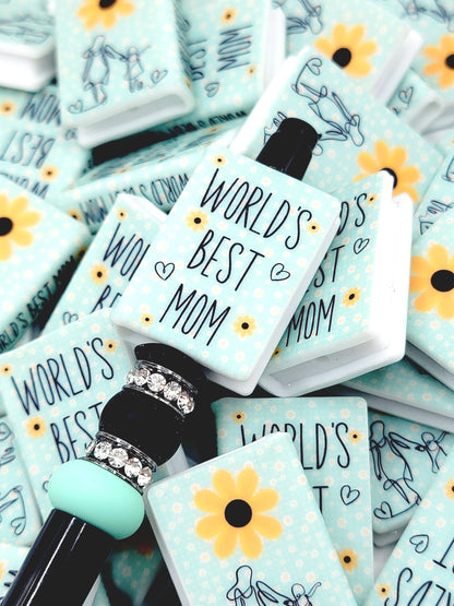 World’s Best Mom Book Silicone Focal Bead – Mom Journal Pen Bead (Set of 1 or 2)