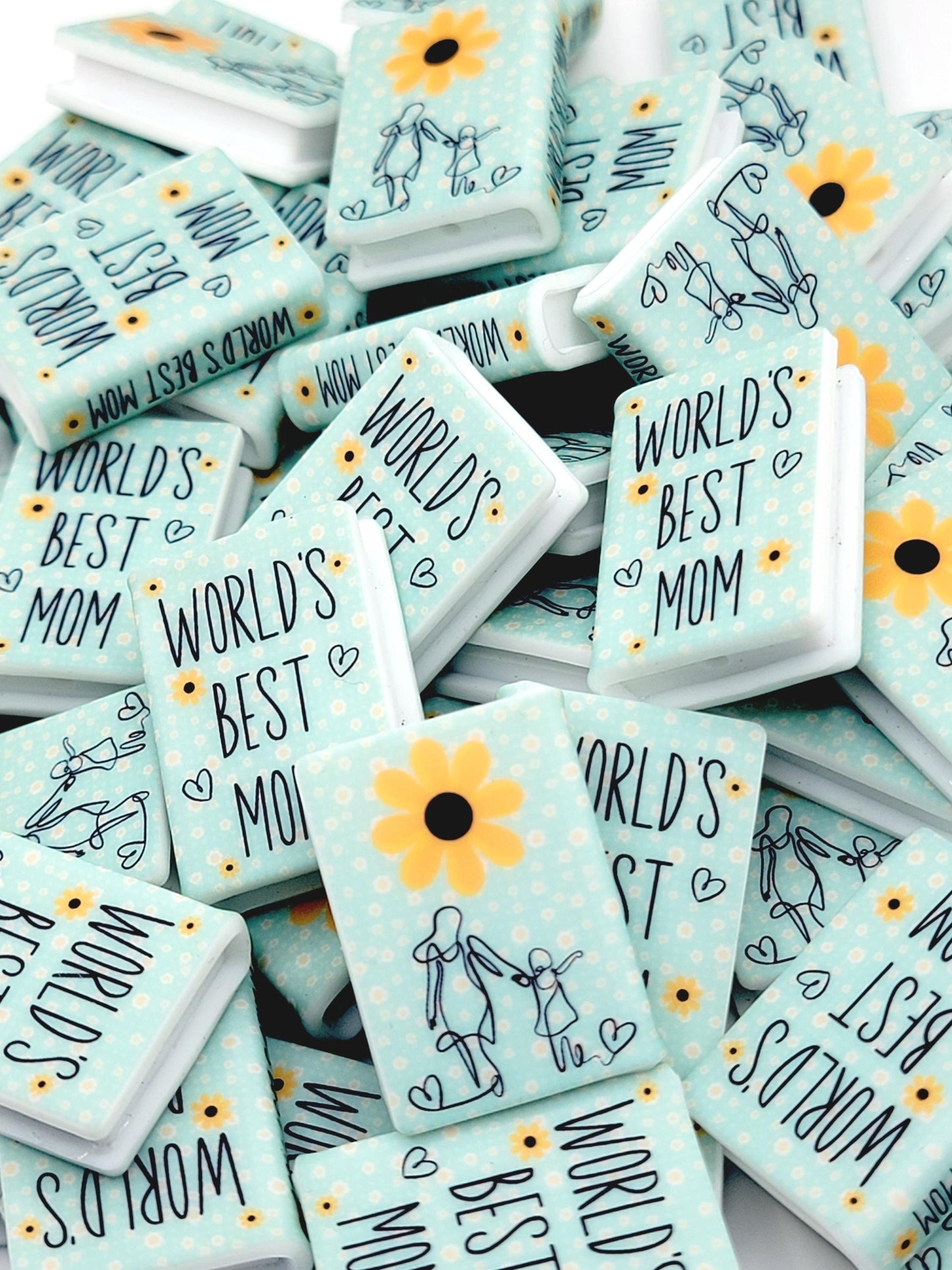 World’s Best Mom Book Silicone Focal Bead – Mom Journal Pen Bead (Set of 1 or 2)