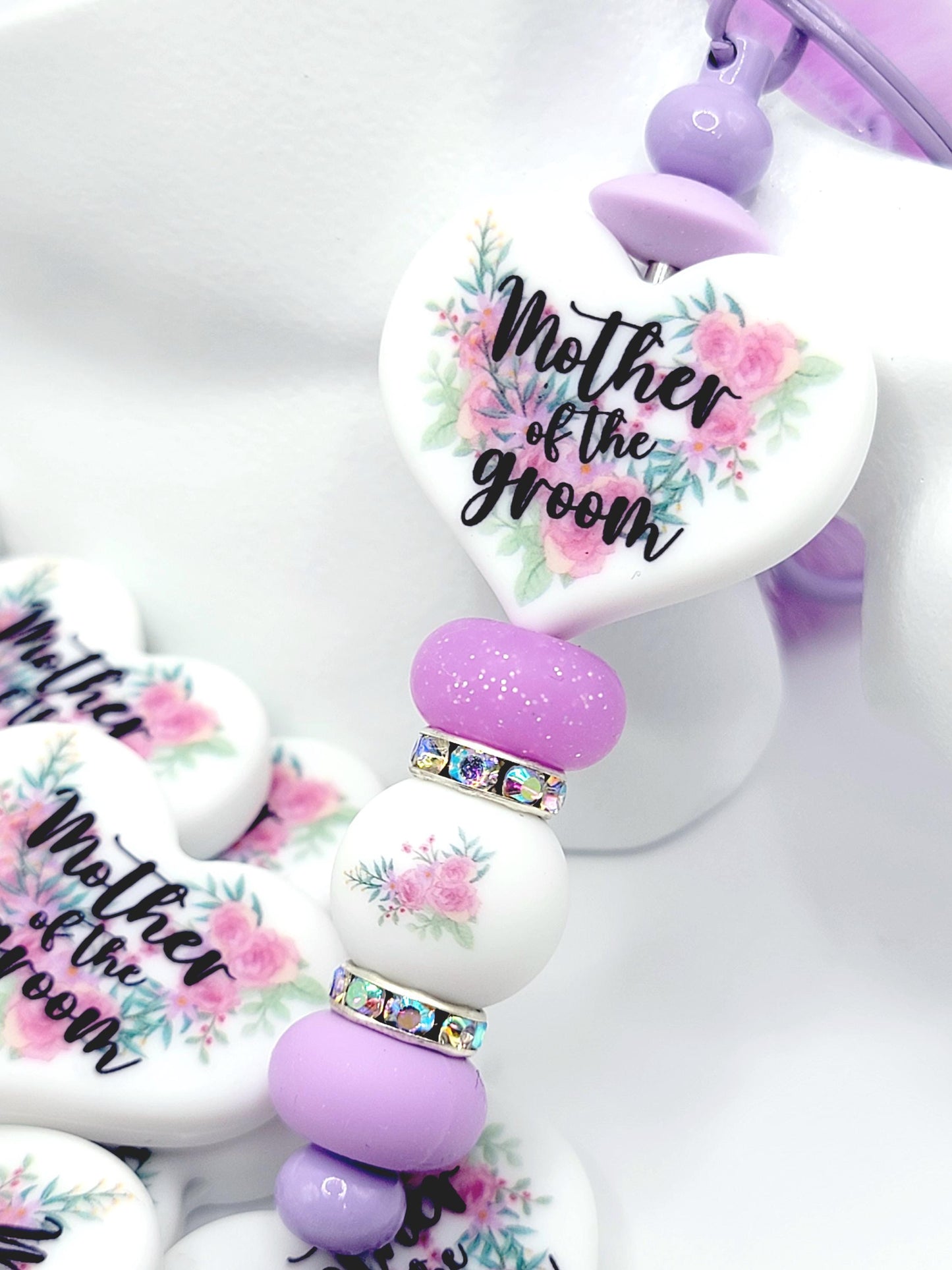 Mother of the Groom Heart Focal Pen Bead – Printed Silicone Bridal Gift Bead (Set of 2)