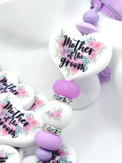 Mother of the Groom Heart Focal Pen Bead – Printed Silicone Bridal Gift Bead (Set of 2)