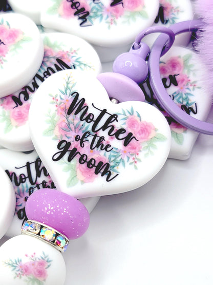 Mother of the Groom Heart Focal Pen Bead – Printed Silicone Bridal Gift Bead (Set of 2)