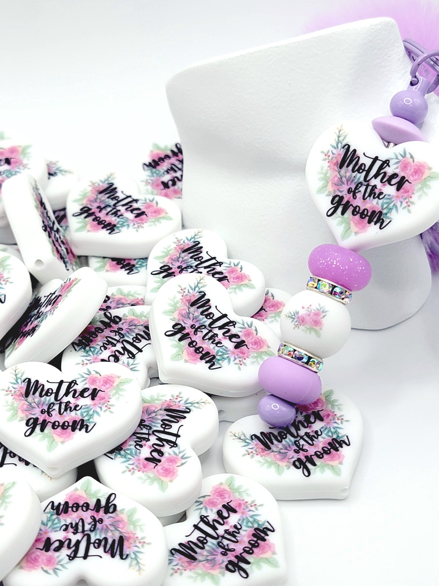 Mother of the Groom Heart Focal Pen Bead – Printed Silicone Bridal Gift Bead (Set of 2)