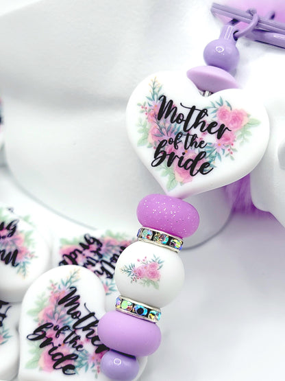 Floral Mother of the Bride Heart Focal Pen Bead – Printed Silicone Bridal Gift Bead (Set of 2)