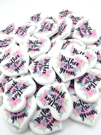 Mother of the Groom Heart Focal Pen Bead – Printed Silicone Bridal Gift Bead (Set of 2)