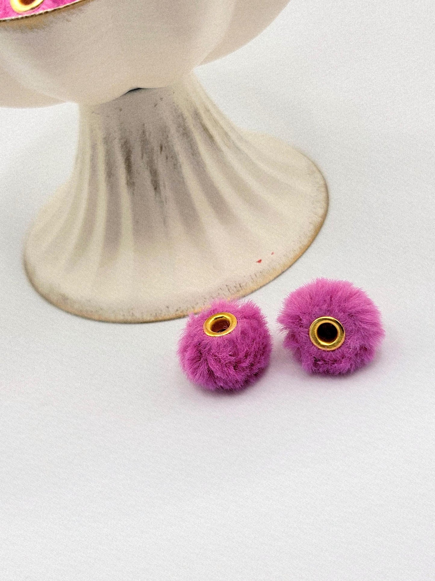 SET OF 10, Fuzzy Beads Spacer, Purple Pink Beads, Magenta Faux Fur Beads, Bead For Pen, Pom Pom Bead, Spacer Beads, Furry Pen Beads