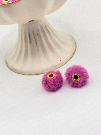 SET OF 10, Fuzzy Beads Spacer, Purple Pink Beads, Magenta Faux Fur Beads, Bead For Pen, Pom Pom Bead, Spacer Beads, Furry Pen Beads