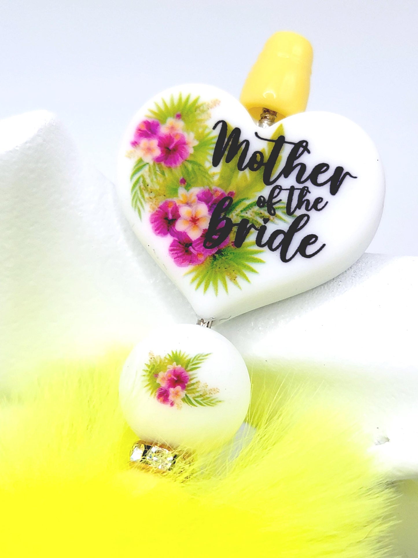 Tropical Mother of the Bride Heart Focal Pen Bead – Printed Silicone Bridal Pen Bead (Set 1 or 2)