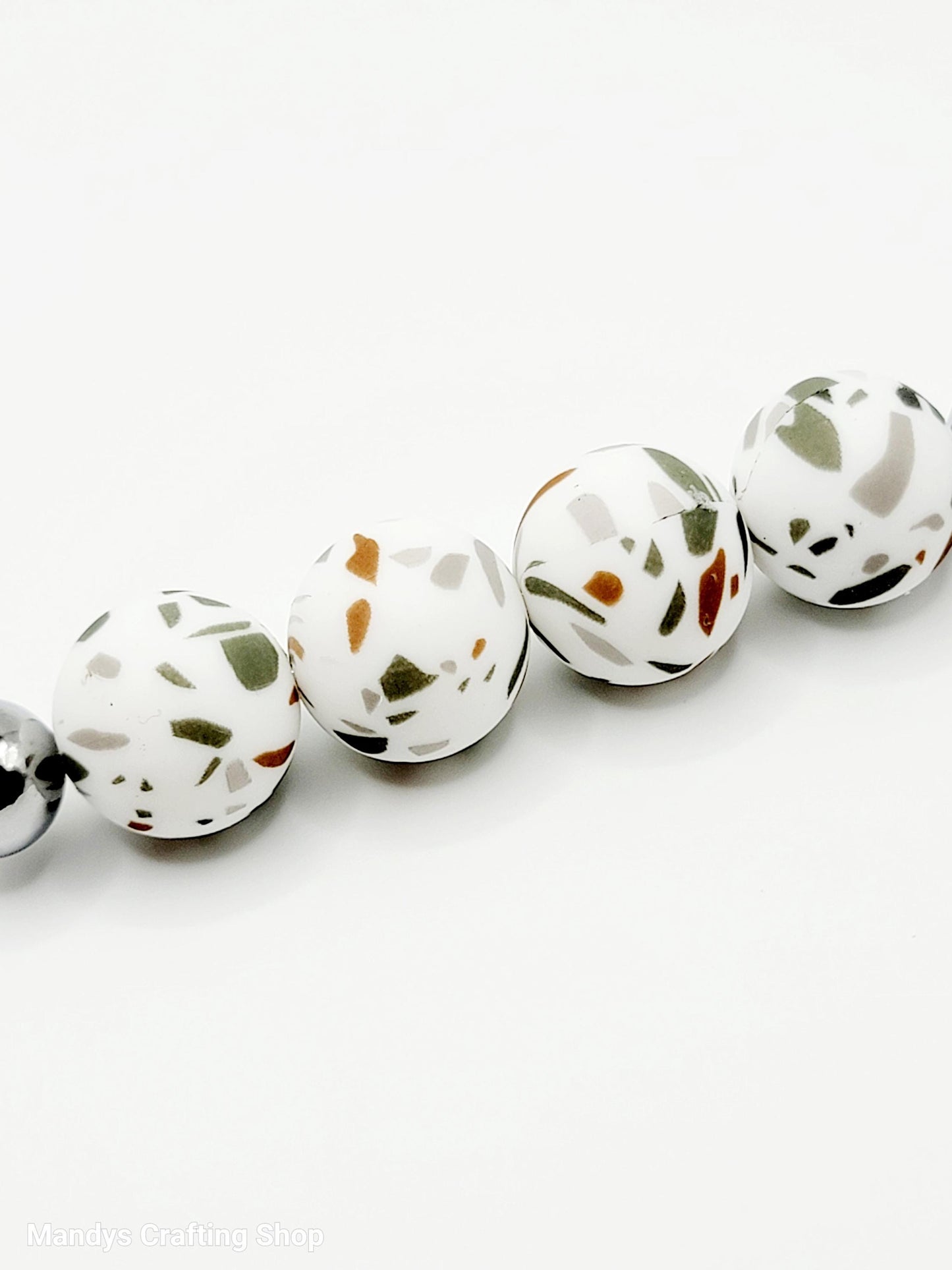15mm Printed Gray and Brown Terrazzo Silicone Bead – Silicone Round Beads for Pens & Wristlets