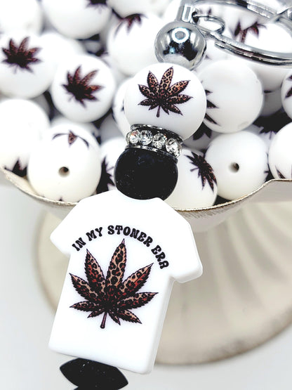 15mm Printed Weed Leaf Leopard Silicone Bead – 420 Cannabis Round Beads for Pens & Wristlets