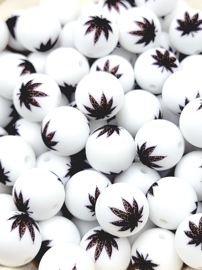 15mm Printed Weed Leaf Leopard Silicone Bead – 420 Cannabis Round Beads for Pens & Wristlets