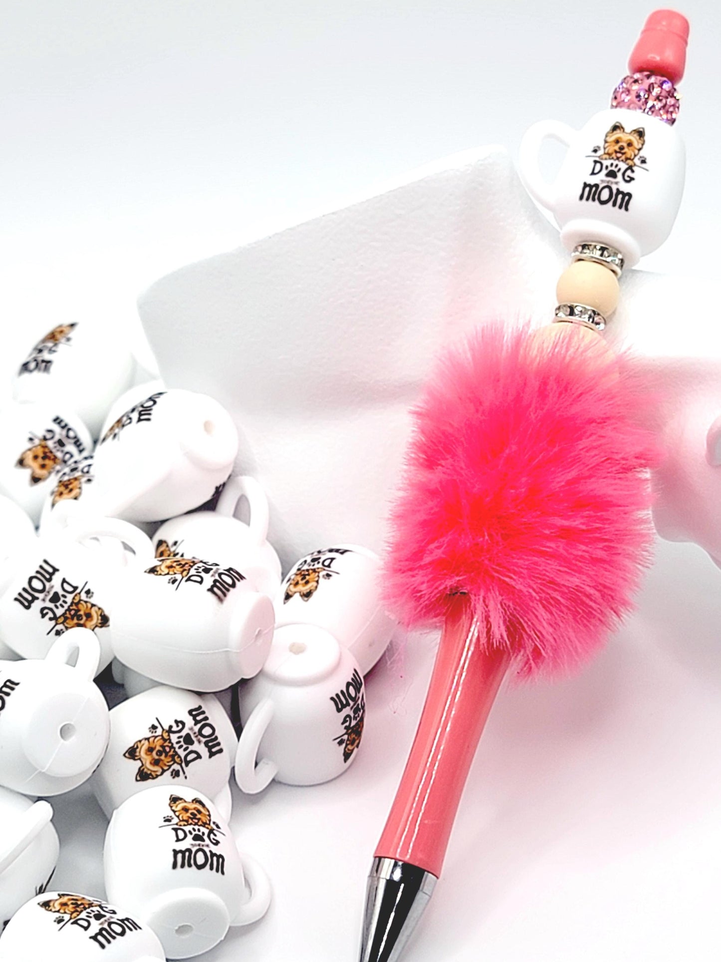 Yorkie Dog Mom 3D Cup Silicone Focal Bead – Dog Lover Pen Bead (Set of 1, 2 or 5)