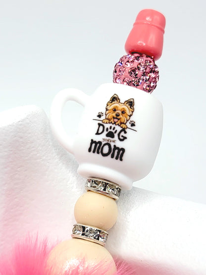 Yorkie Dog Mom 3D Cup Silicone Focal Bead – Dog Lover Pen Bead (Set of 1, 2 or 5)