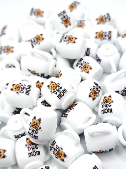 Yorkie Dog Mom 3D Cup Silicone Focal Bead – Dog Lover Pen Bead (Set of 1, 2 or 5)