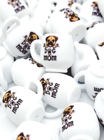 Pug Dog Mom 3D Cup Silicone Focal Bead – Dog Lover Pen Bead (Set of 1, 2 or 5)