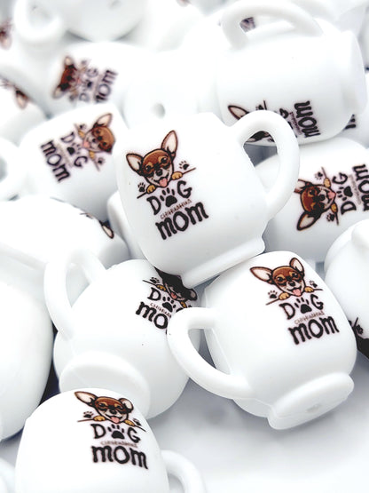 Chihuahua Dog Mom 3D Cup Silicone Focal Bead – Dog Lover Pen Bead (Set of 1, 2 or 5)