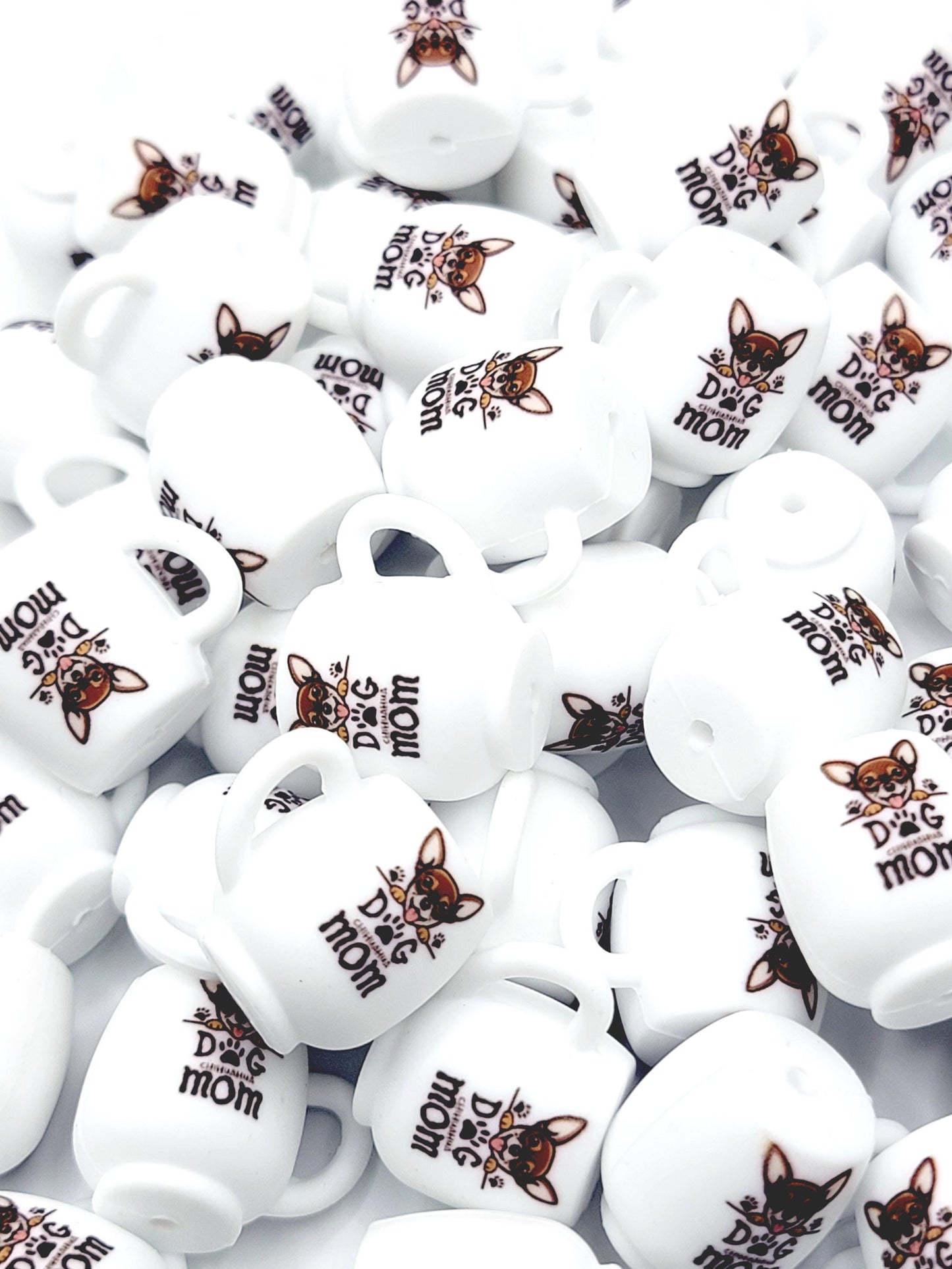 Chihuahua Dog Mom 3D Cup Silicone Focal Bead – Dog Lover Pen Bead (Set of 1, 2 or 5)