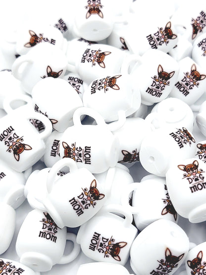 Chihuahua Dog Mom 3D Cup Silicone Focal Bead – Dog Lover Pen Bead (Set of 1, 2 or 5)