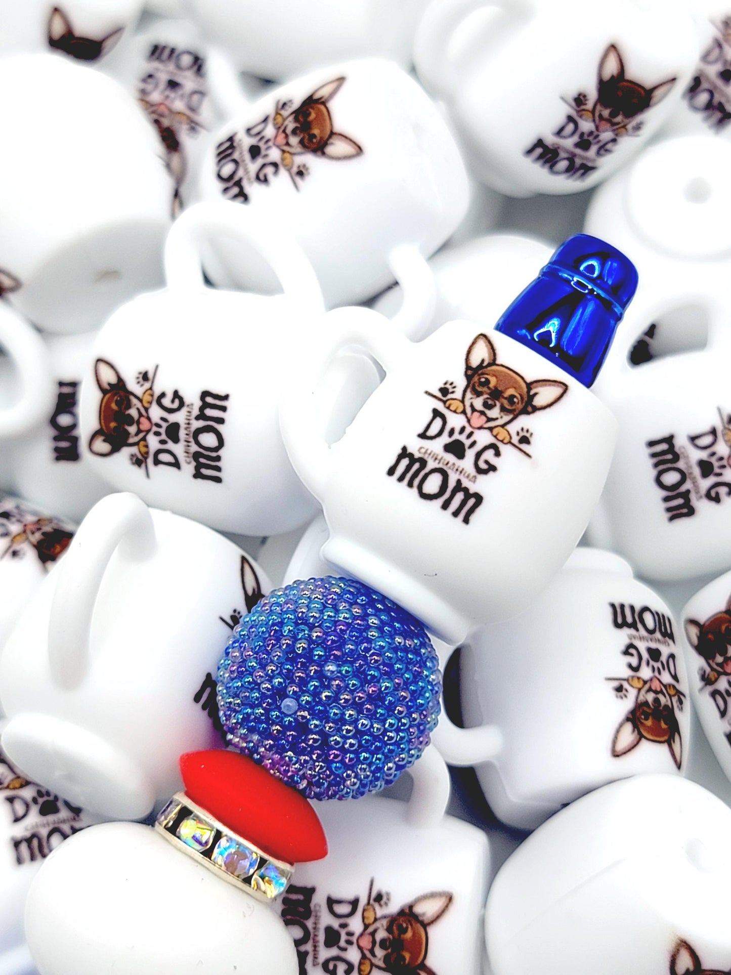 Chihuahua Dog Mom 3D Cup Silicone Focal Bead – Dog Lover Pen Bead (Set of 1, 2 or 5)