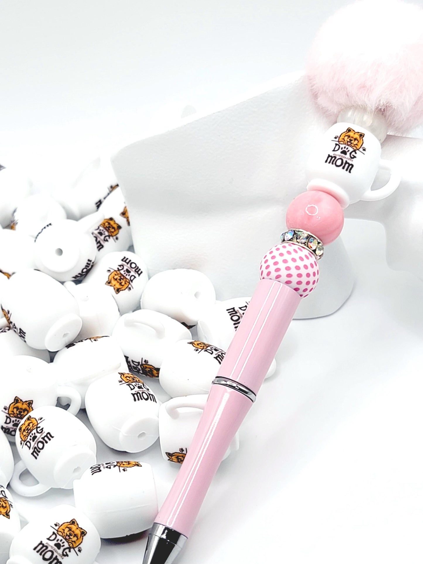 Pomeranian Dog Mom 3D Cup Silicone Focal Bead – Dog Lover Pen Bead (Set of 1, 2 or 5)