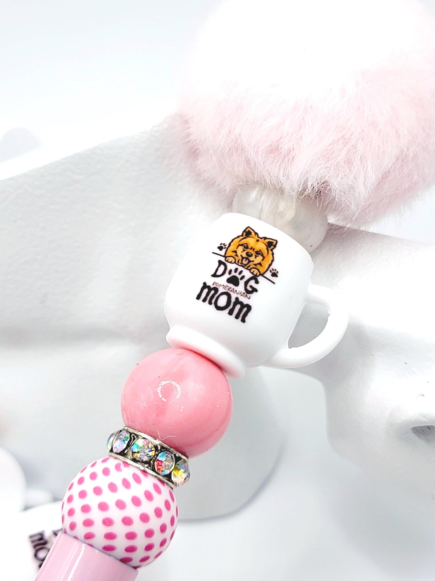 Pomeranian Dog Mom 3D Cup Silicone Focal Bead – Dog Lover Pen Bead (Set of 1, 2 or 5)