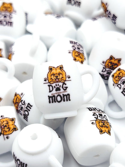 Pomeranian Dog Mom 3D Cup Silicone Focal Bead – Dog Lover Pen Bead (Set of 1, 2 or 5)