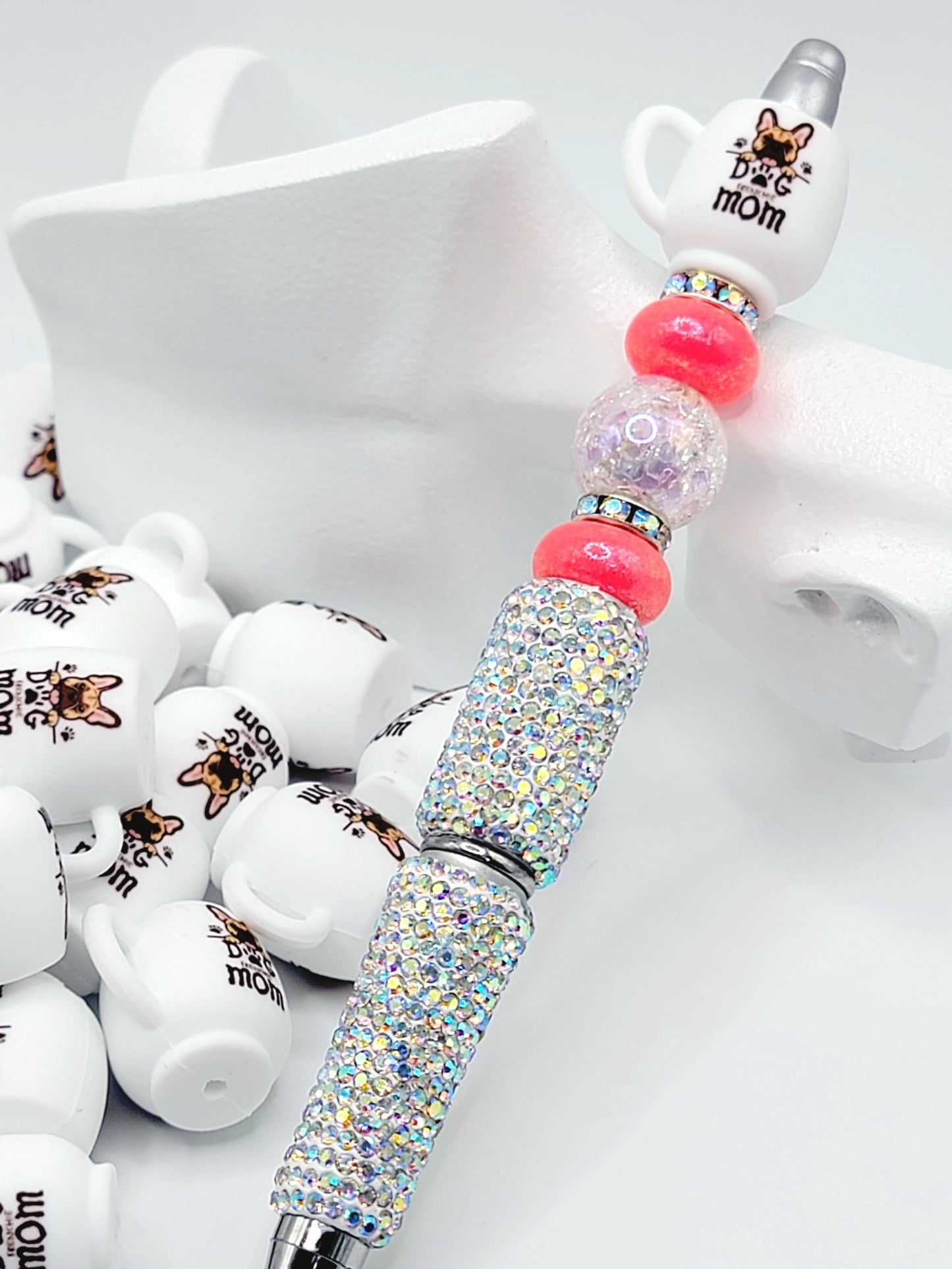 French Bulldog Dog Mom 3D Cup Silicone Focal Bead – Dog Lover Pen Bead (Set of 1, 2 or 5)