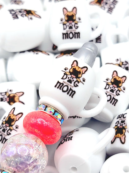 French Bulldog Dog Mom 3D Cup Silicone Focal Bead – Dog Lover Pen Bead (Set of 1, 2 or 5)
