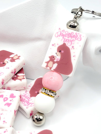 Mom Bear Book Silicone Focal Bead – Mother’s Day Journal Pen Bead (Set of 1 or 2)