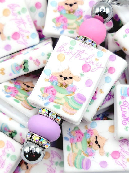 Birthday Dogs Book Silicone Focal Bead – Happy Birthday Journal Pen Bead (Set of 1 or 2)