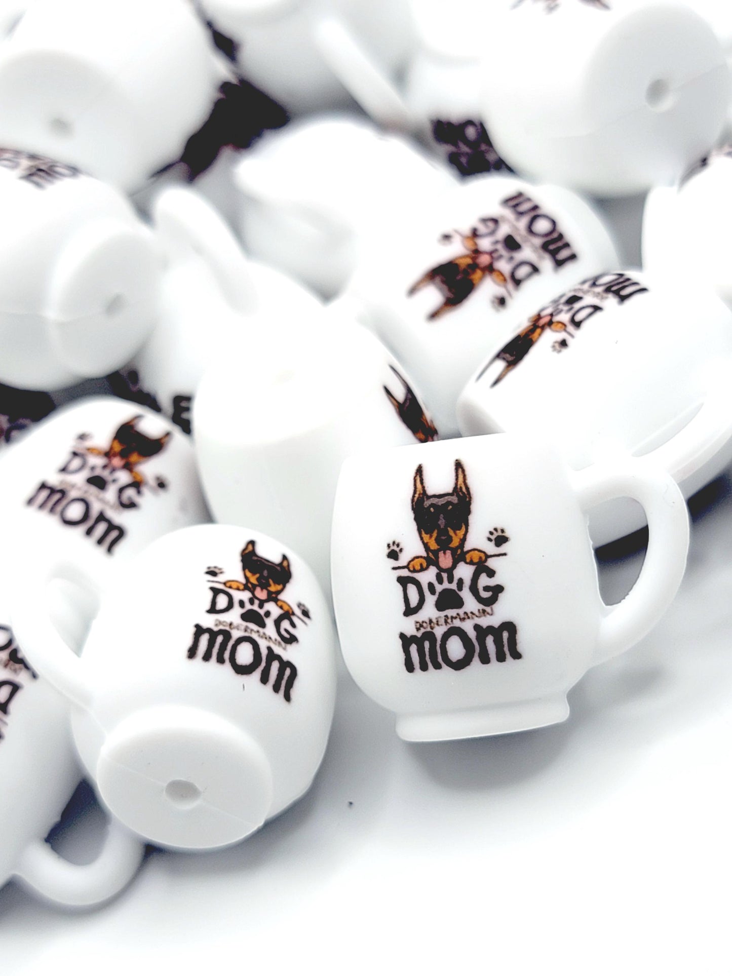 Dobermann Dog Mom 3D Cup Silicone Focal Bead – Dog Lover Pen Bead (Set of 1, 2 or 5)